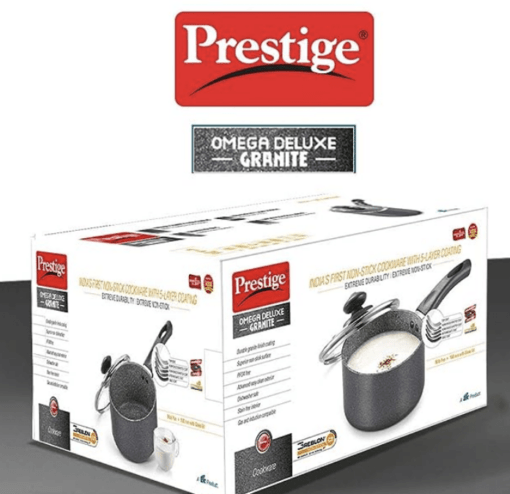 Prestige Omega Deluxe Granite Milk Pan with Lid, 16cm Black - Image 3